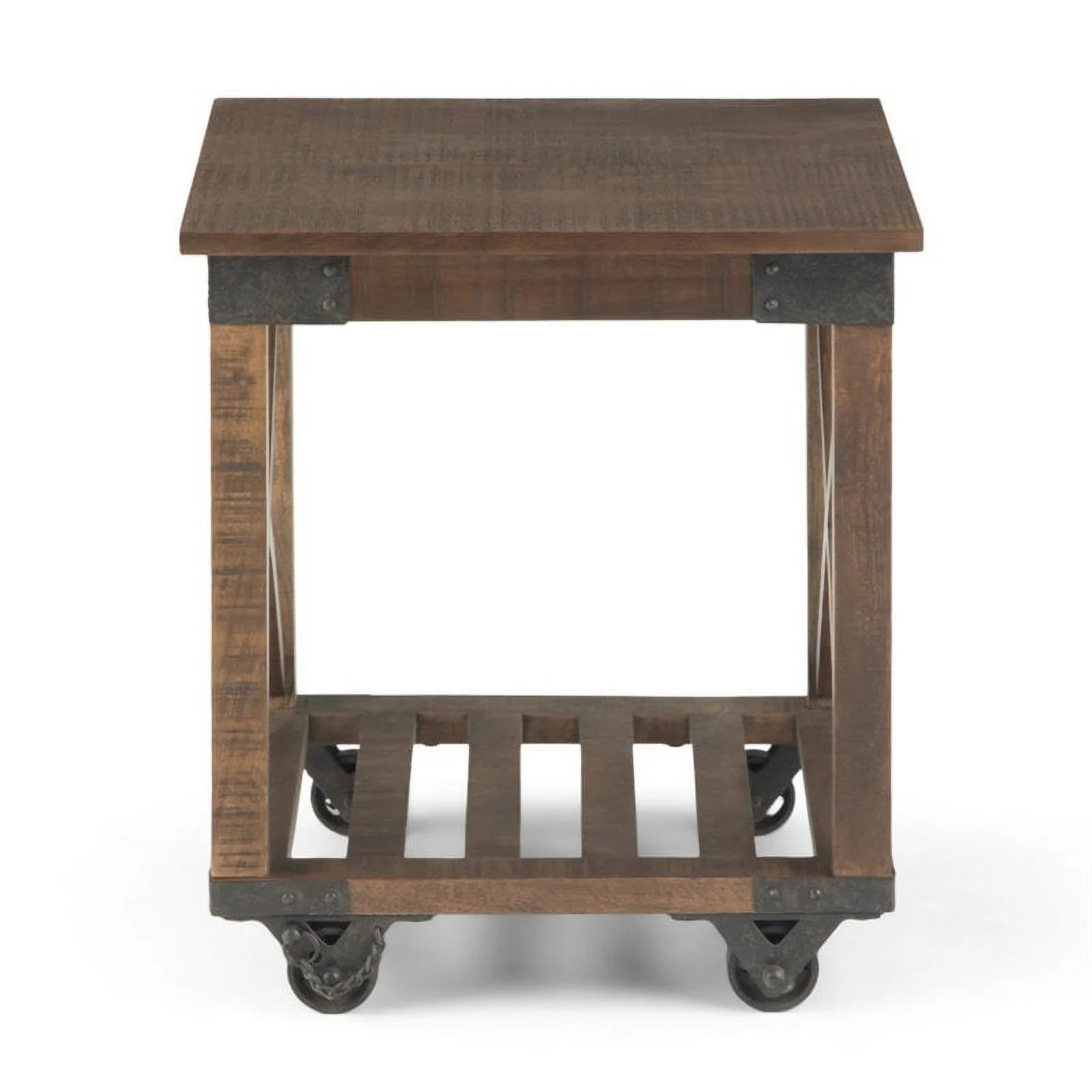 Pemberly Row Farmhouse Solid Wood End Table in Distressed Dark Brown