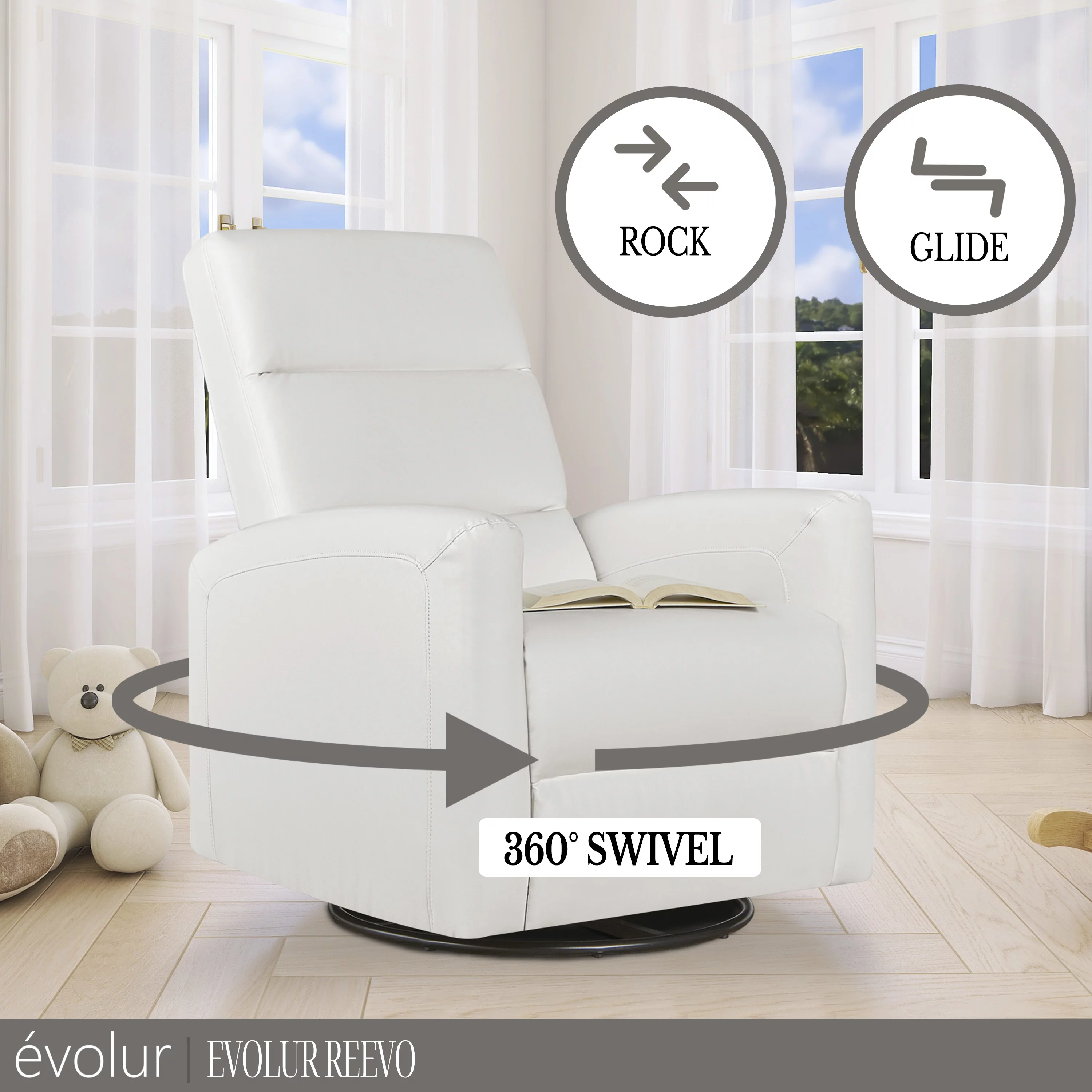Evolur Reevo Swivel Glider In White