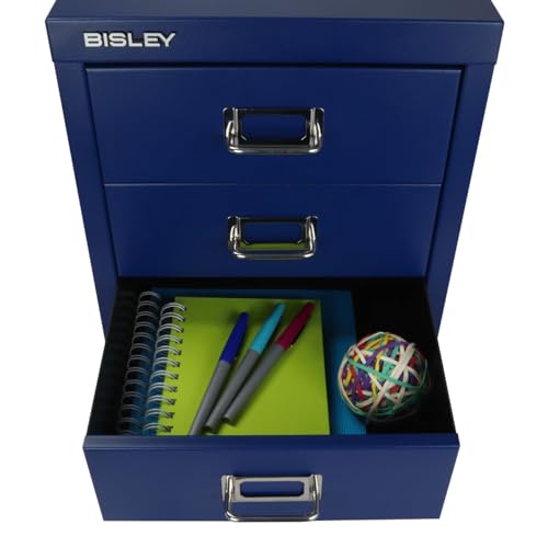 Bisley 10-Drawer Steel MultiDrawer Cabinet - Black, Chrome Pull Handles with Label Holders, Powder-Coated Steel, Removable Drawers, Fits Under Most Desks, Labels Included