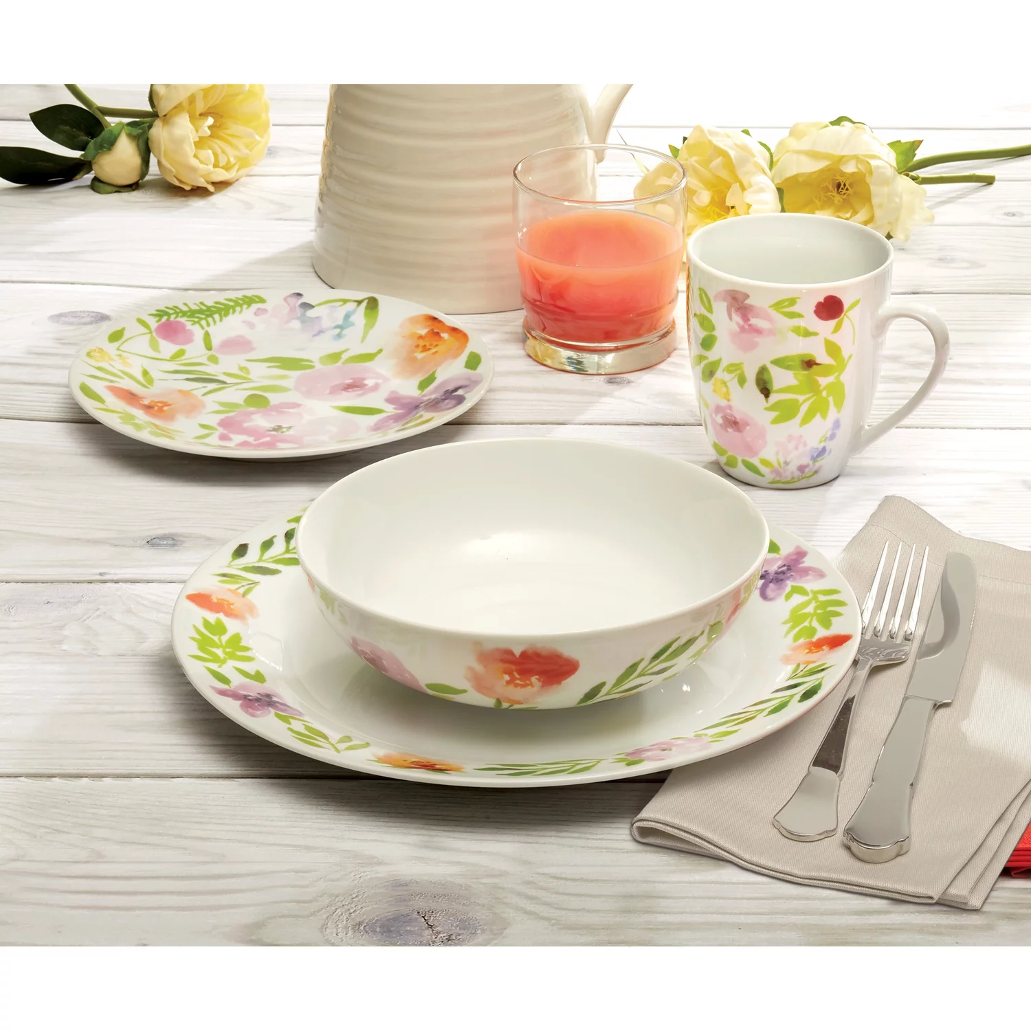 Safdie & Co. 16-Piece Dinnerware Set, Pink, Watercolor
