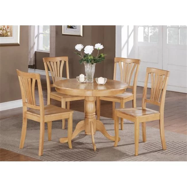 5 -Piece Round Kitchen 36 in. Table and 4 Chairs with Wood seat