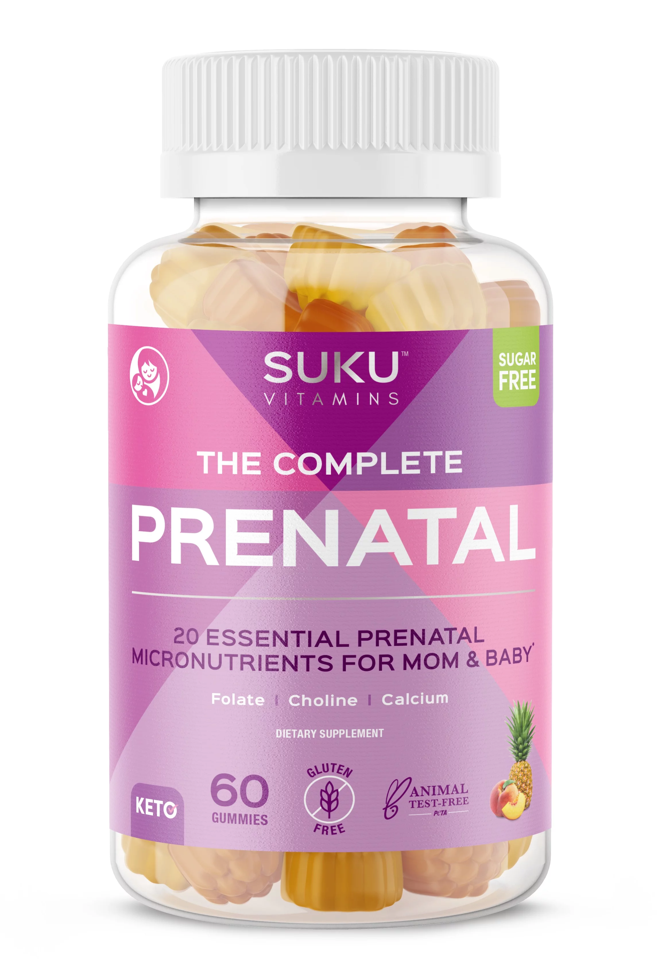 SUKU Vitamins, Complete Prenatal Gumnmies, Pineapple & Peach, 60 Count