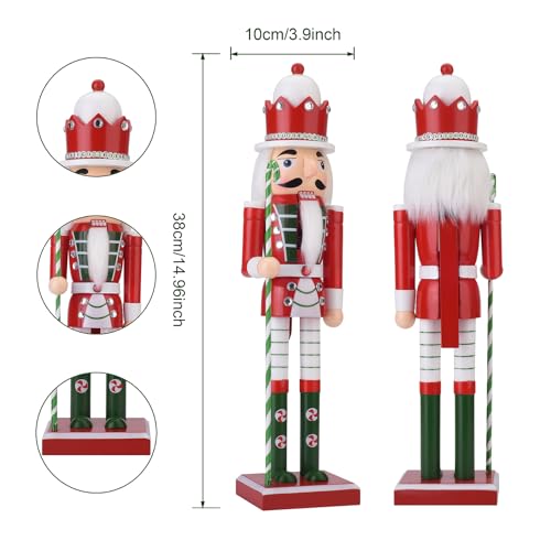 Wooden Christmas Soldier Nutcracker Decorations, 15 Inch Xmas Nutcracker Figure Christmas Decor for Home, Shelf, or Party Display (Green)