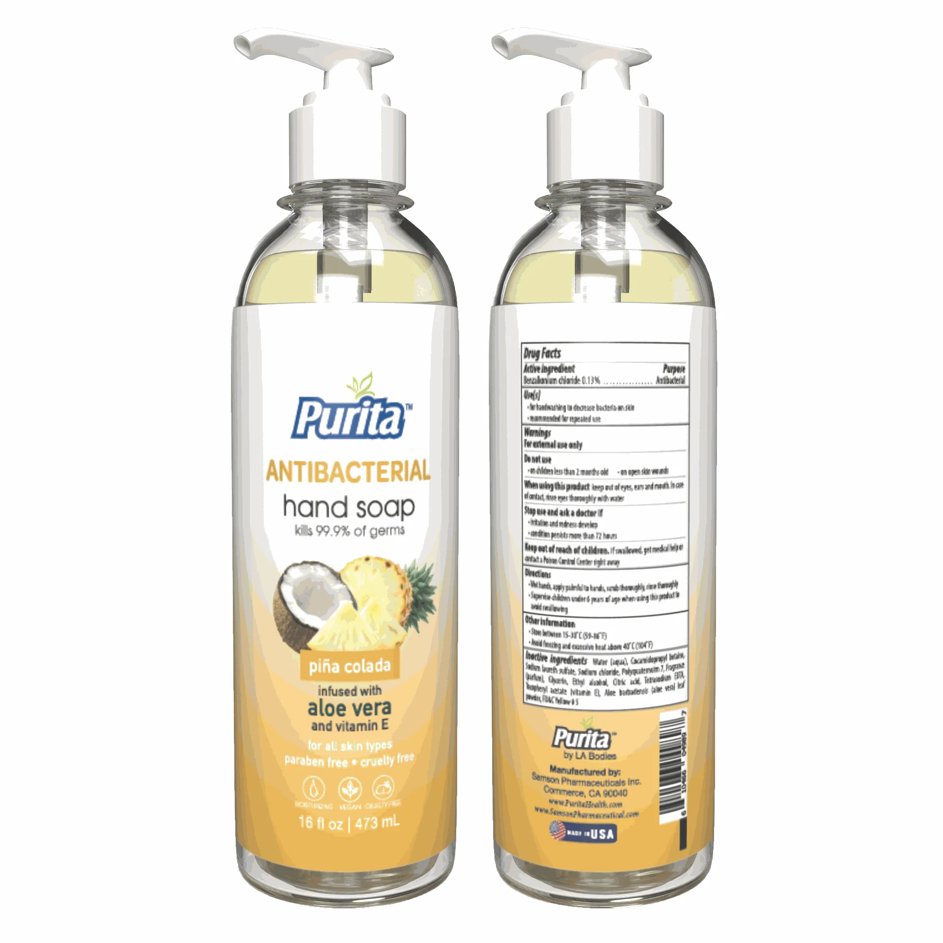 PURITA‚ Antibacterial Hand Soap (2x Dragon Fruit, Lavender, Piña Colada) w/ Aloe Vera & Vitamin E Variety-Pack of 6