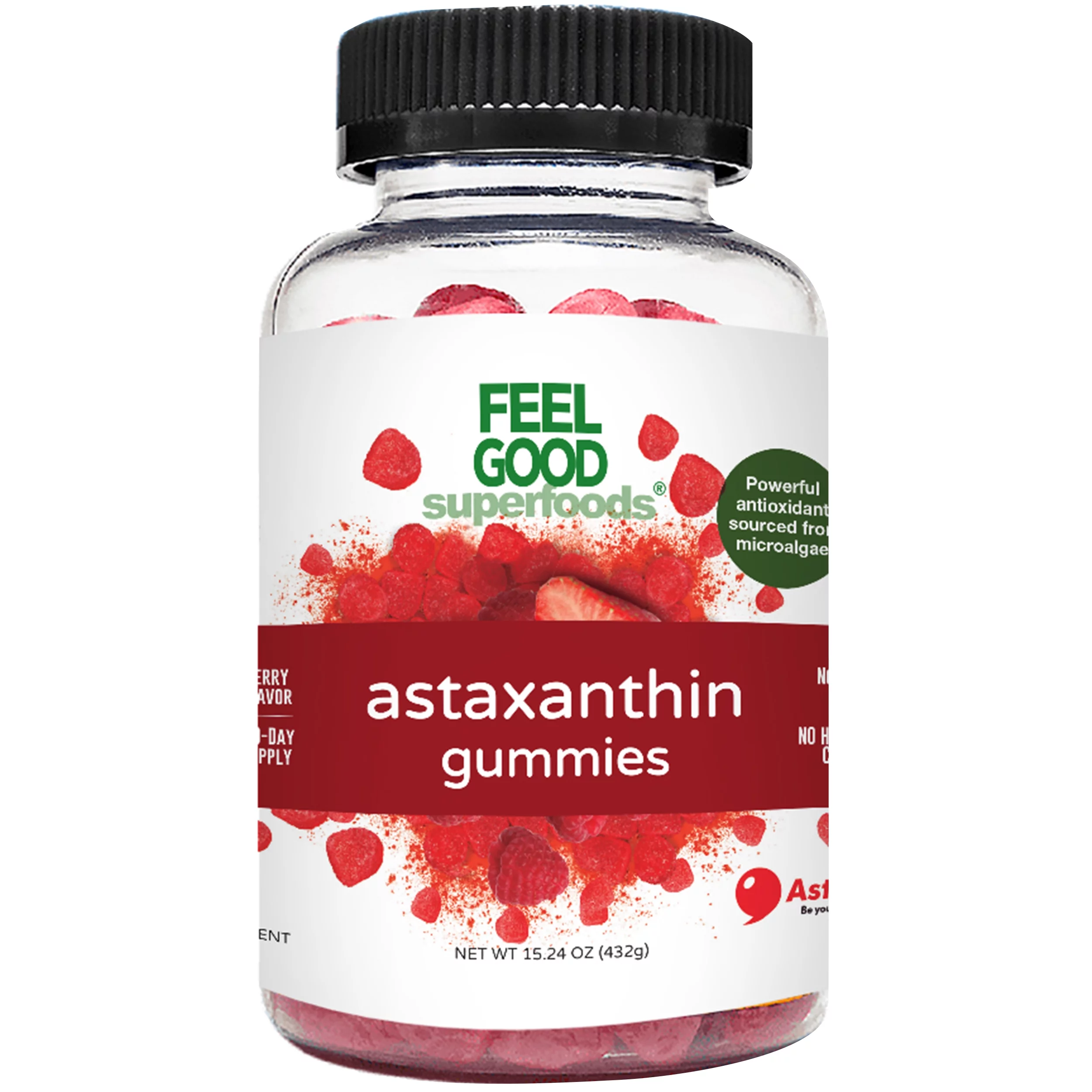 FeelGood Superfoods Astaxanthin Supplements, 6mg Antioxidant Gummies for Skin and Eye Health, Berry Flavor, Vegan, Non-GMO, 60 Count