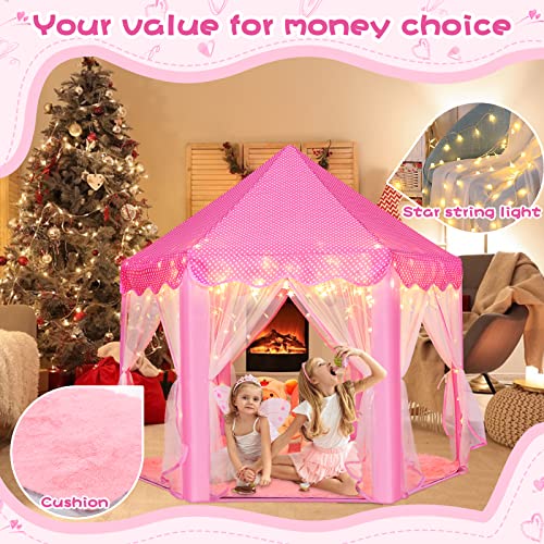 Monobeach Princess Tent Girls Large Playhouse Kids Castle Play Tent with Star Lights Toy for Children Indoor and Outdoor Games, 55'' x 53'' (DxH)
