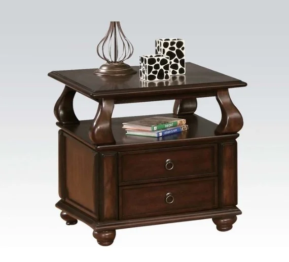 Home Roots Furniture  26 x 26 x 28 in. Poplar & Basswood Veneer End Table - Walnut