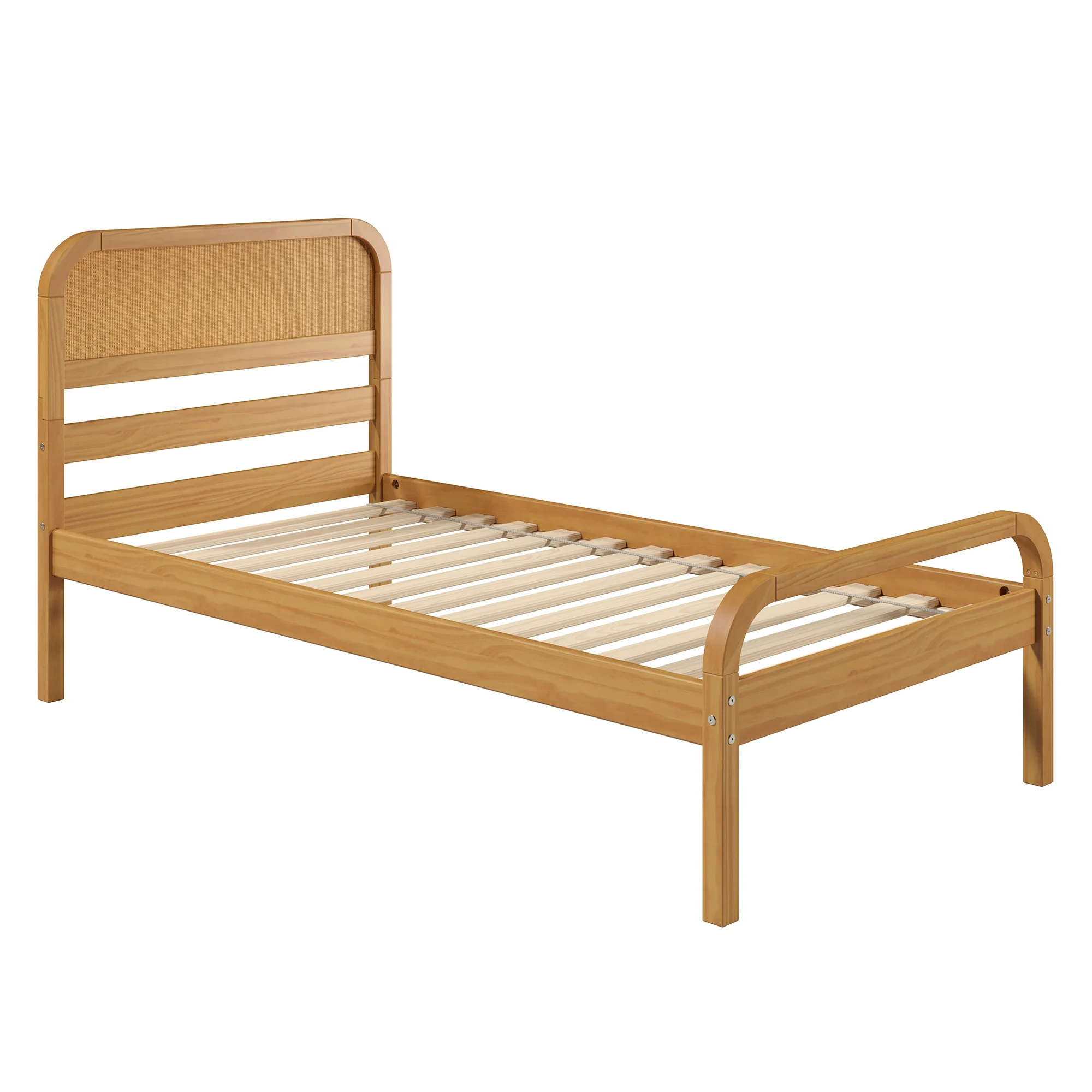 P’kolino Curva Rattan Kids Twin Bed Frame with Headboard- FSC Certified Solid Pine Wood- Natural