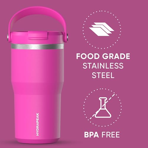 Hydrapeak Nomad 24 oz Tumbler with Handle and Straw Lid, Leakproof, Double Insulated, 24oz Cup Stainless Steel (Blush)
