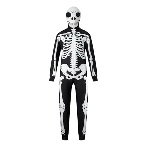 Adults Unisex Costume Onesie Skeleton Pumpkin Hooded Jumpsuit for Halloween Cosplay