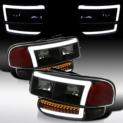 AUTOZENSATION Compatible with 2000-2006 GMC Sierra Denali, Yukon XL Denali, Black Smoke LED Tube Headlights + Sequential Bumper Lights