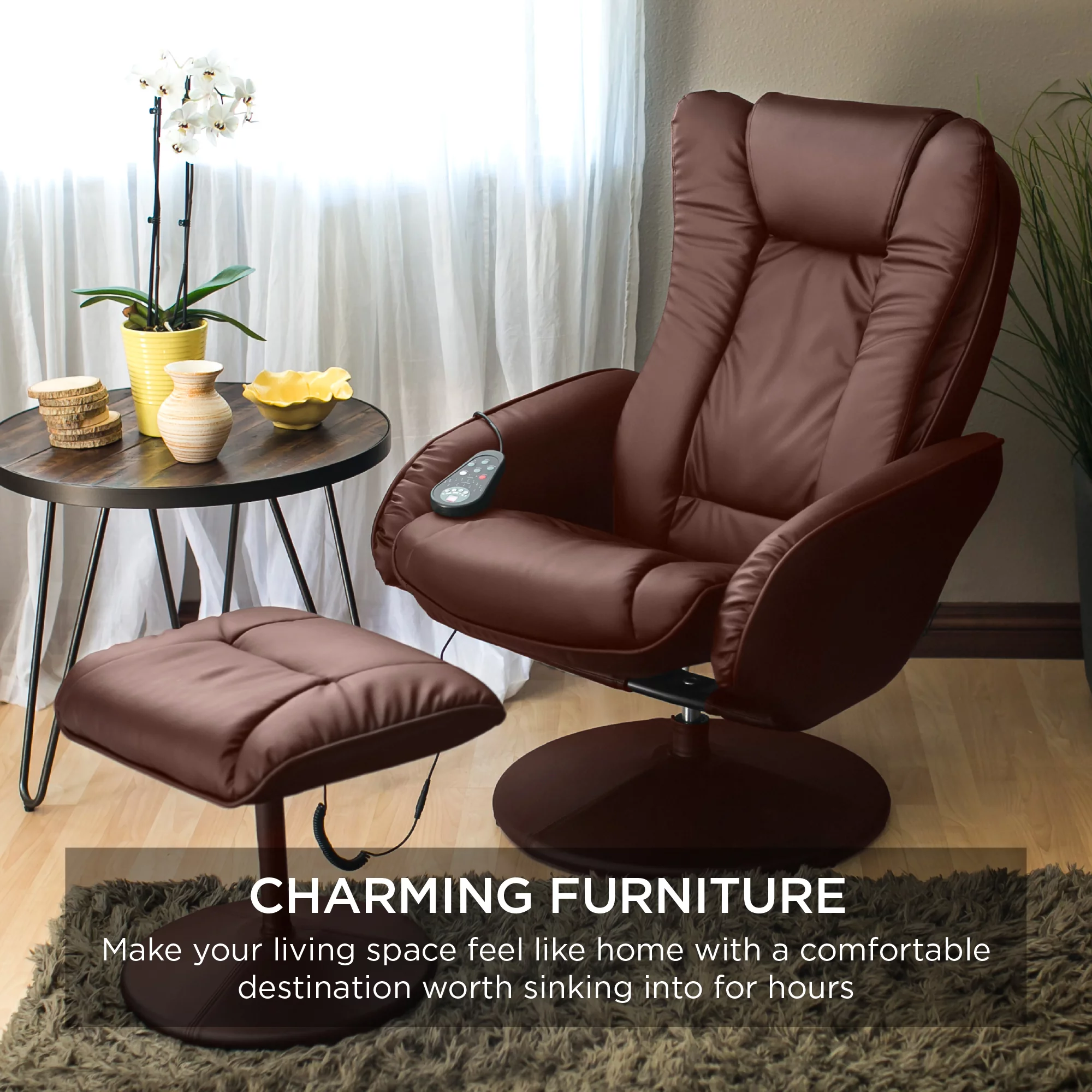 Best Choice Products Faux Leather Electric Massage Recliner Chair w/ Stool Ottoman, Remote Control, 5 Modes - Brown