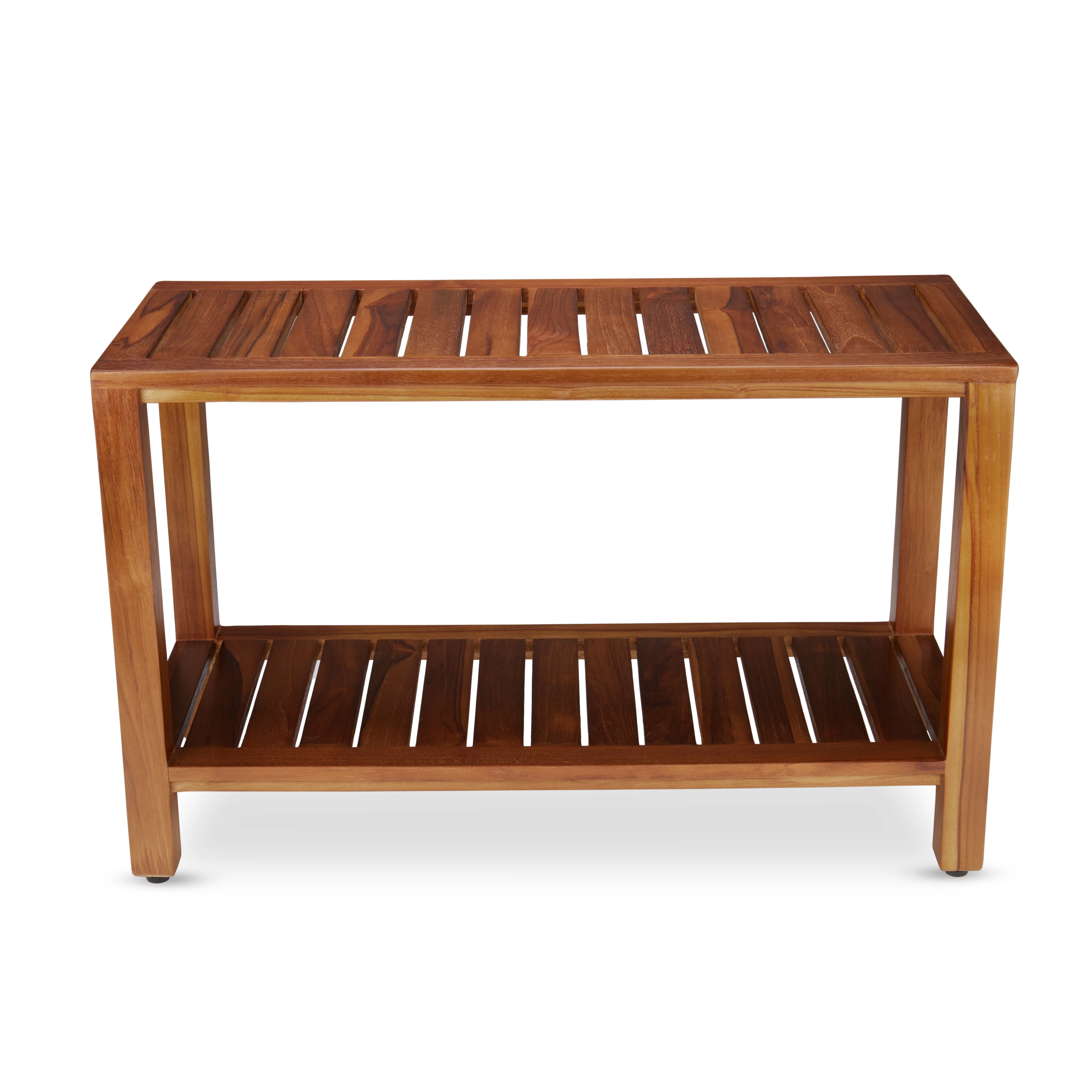 TeakCraft Teak Shower Bench with Shelf 30 Inch for Bathroom, Spa - Fully Assembled, Shower Stool, The Freya