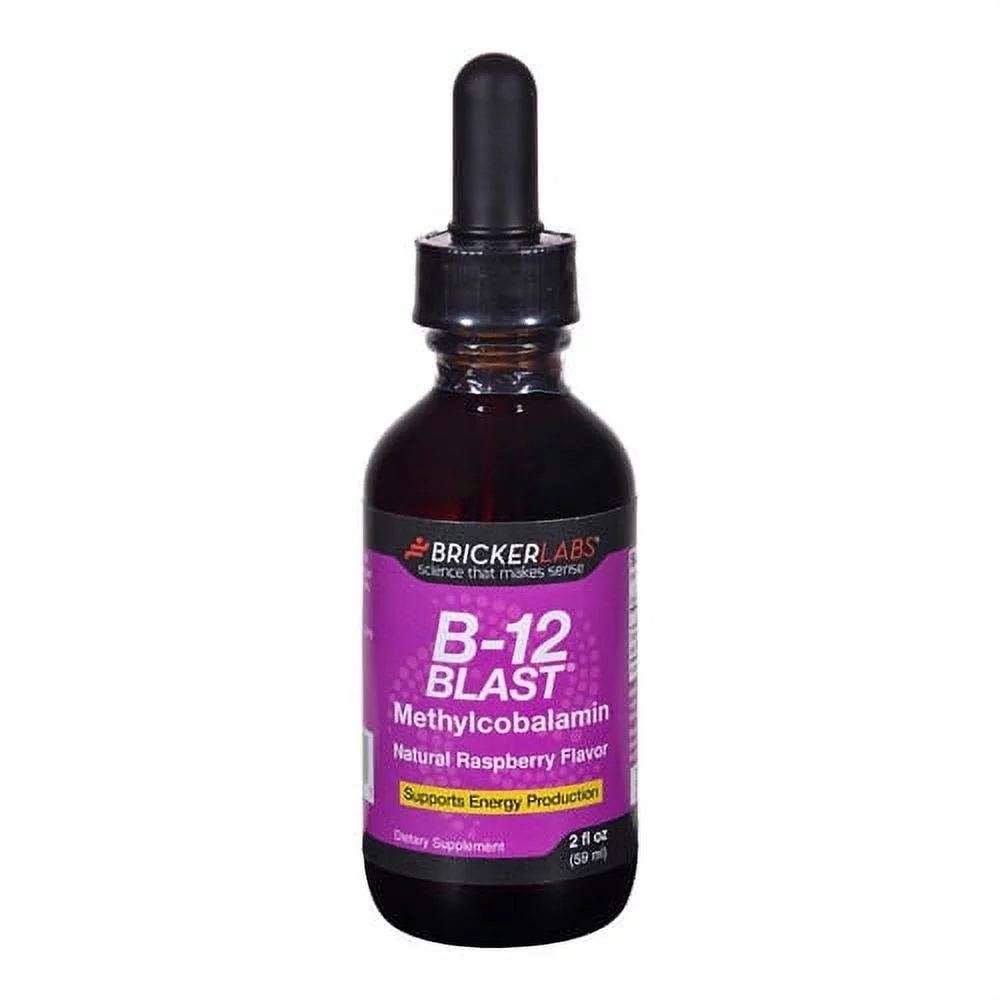 Bricker Labs B-12 Blast Methylcobalamin Vitamins, Natural Raspberry, 2 Oz, 3 Pack
