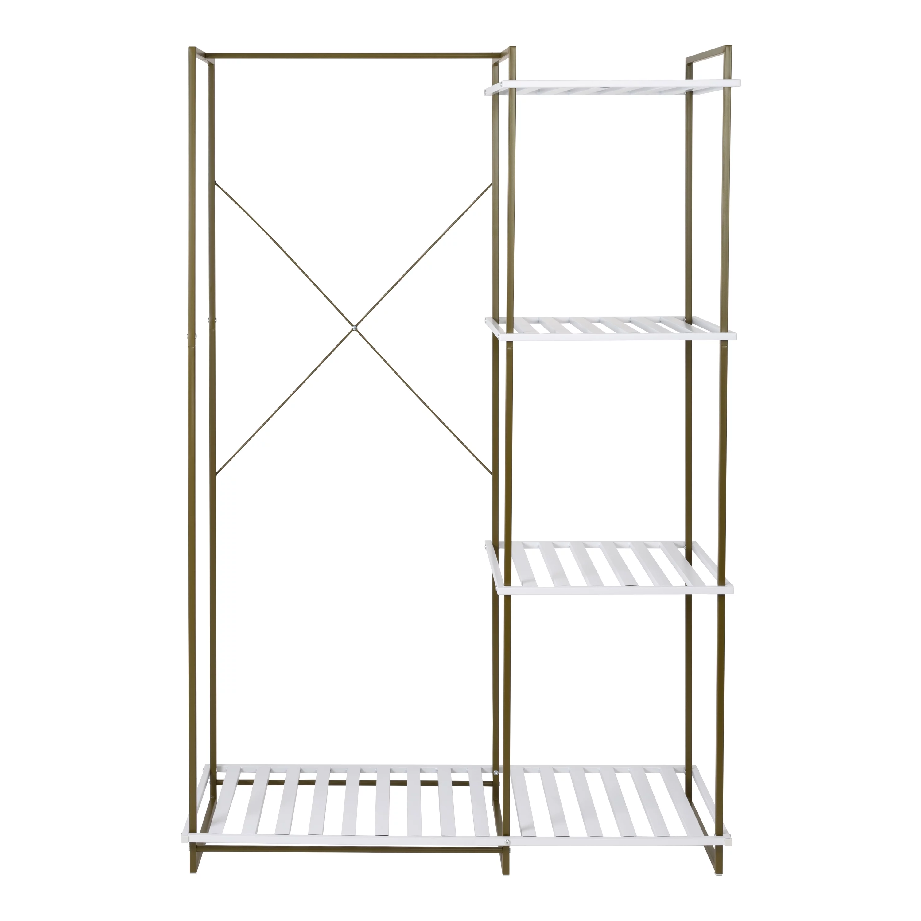 Honey-Can-Do Freestanding Open Metal Closet Wardrobe with 4 Shelves, Olive/White