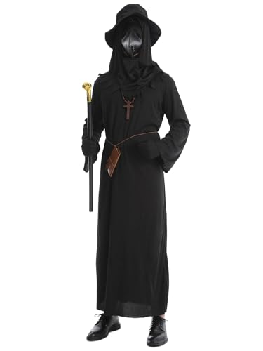 HAOSUN Plague Doctor Costume Set 8 in 1 Halloween Costumes Plague Doctor Mask Outfit for Men Adults (M size)