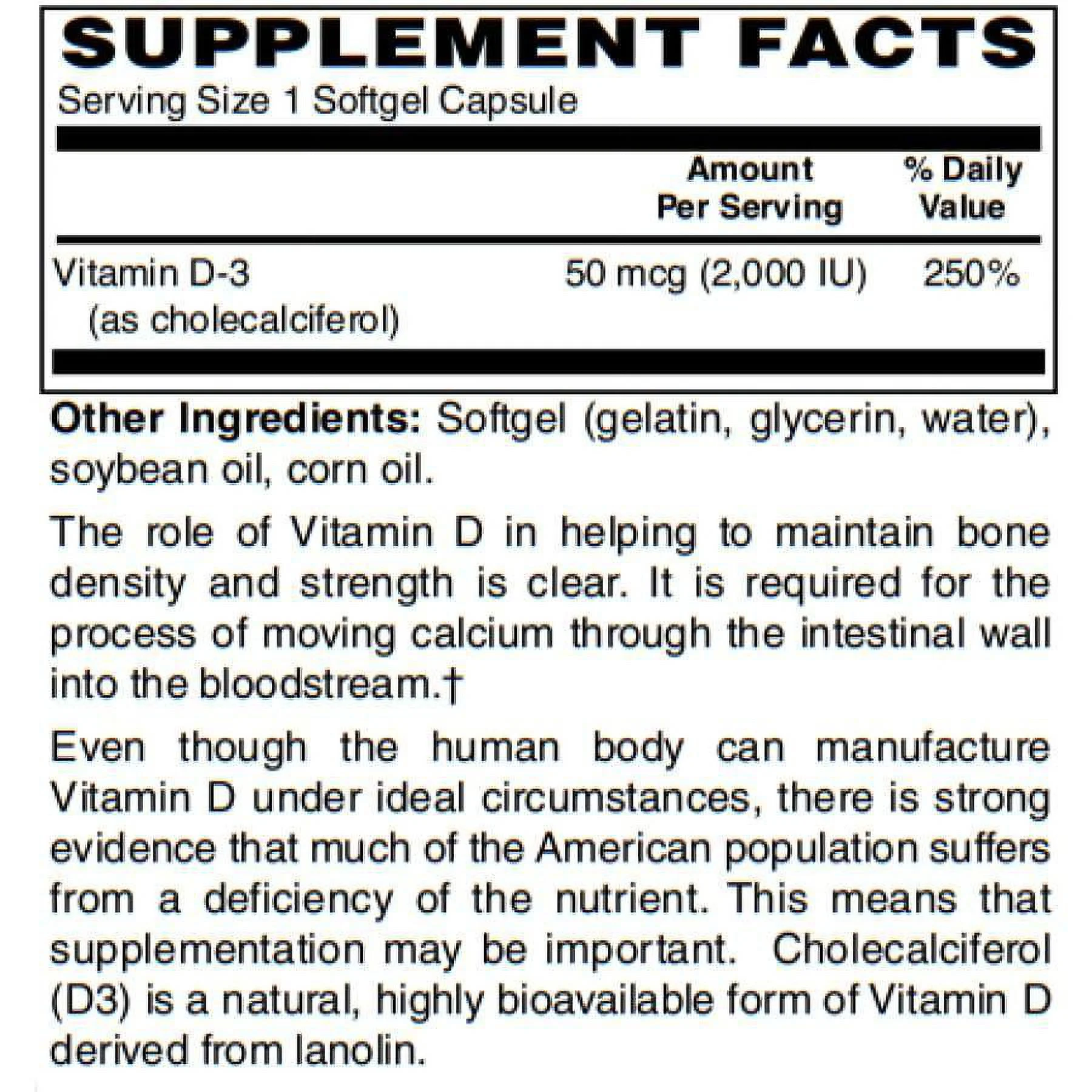 Vitamin D-3 50mcg (2,000 IU) - Easy Swallow Vegetarian Softgels by BariatricPal Size: 250 Count