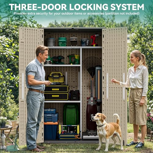 YITAHOME 60 cuft Vertical Outdoor Storage Shed w/o Shelf, Large Waterproof Storage Cabinet for Garden Shed, Tall Outdoor Storage Shed for Garage, Pool Storage, Resin, Lockable, Dark Gray