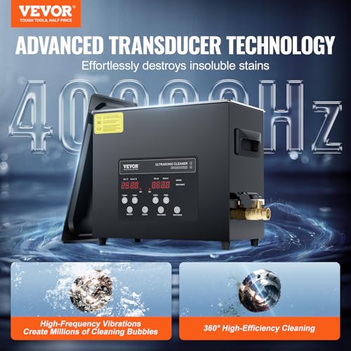 VEVOR 10L Ultra Sonic Cleaner, 240W Digital Ultrasonic Cleaning Machine with Gentle Mode & Upgraded Degassing, 40kHz Industrial Ultrasound Cleaner with Heater & Timer for Retainer, Jewelry, Tools