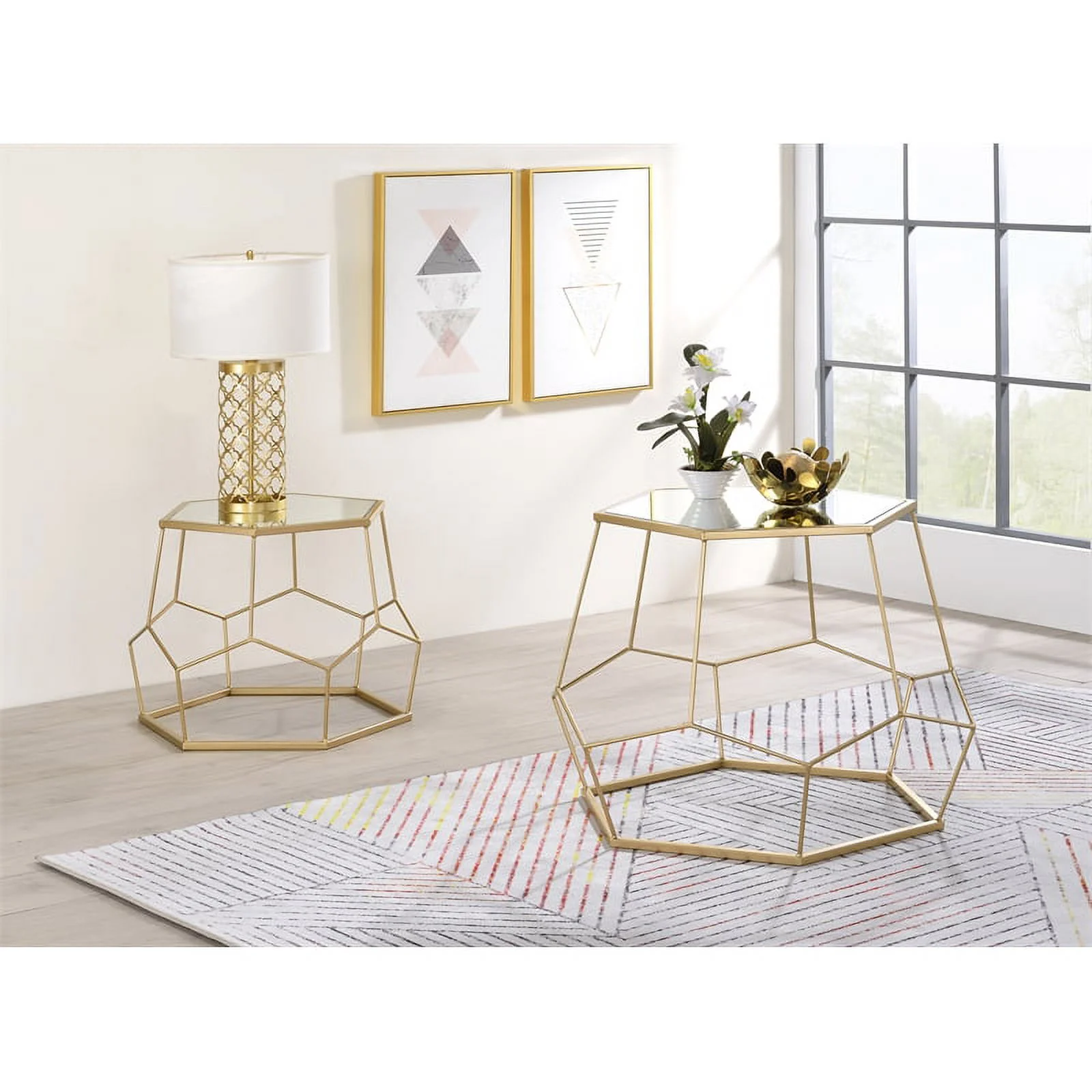 Furniture of America Boris Metal 2-Piece Nesting Accent Table Set in Gold
