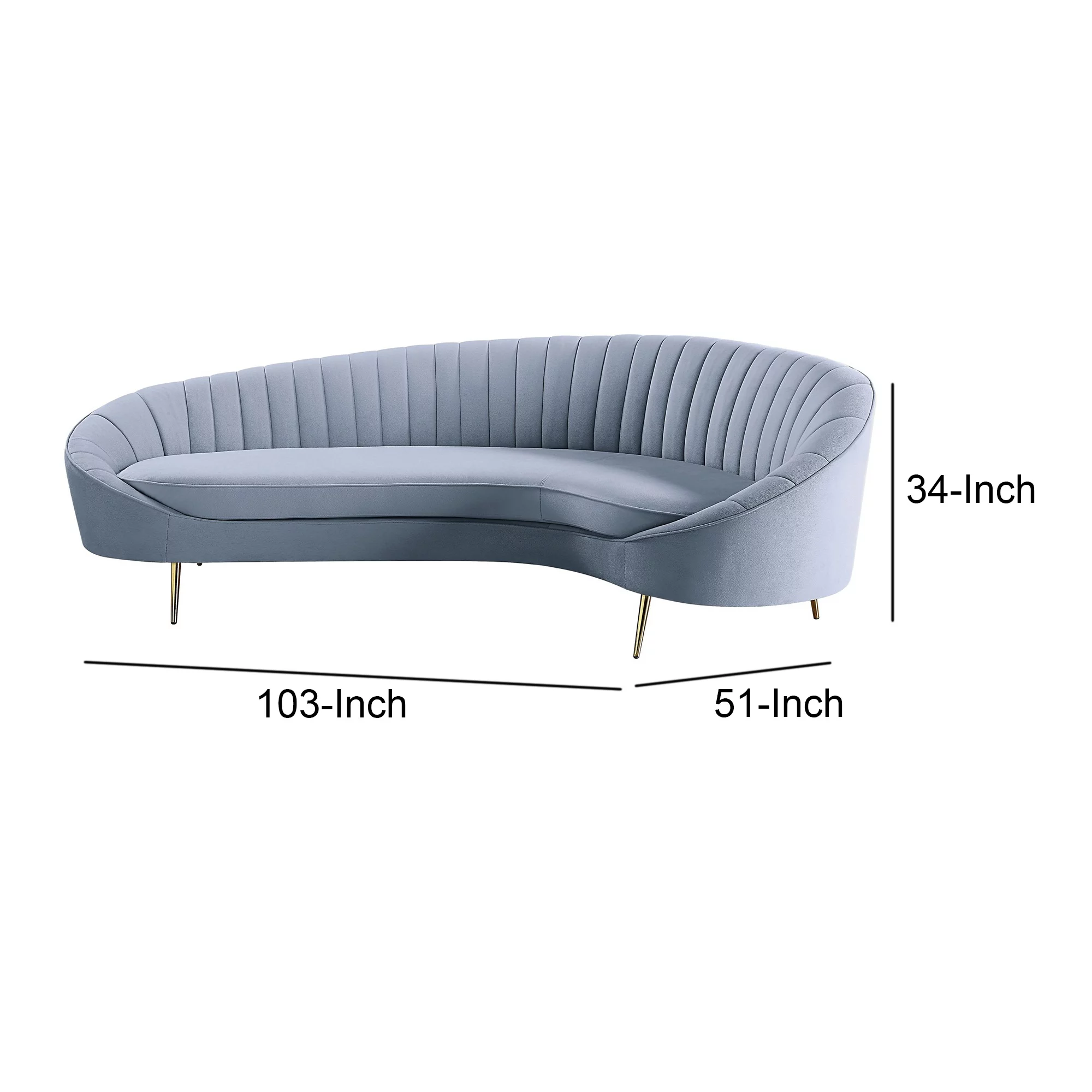Sofa with Curved Silhouette and Vertical Channel Tufting, Gray