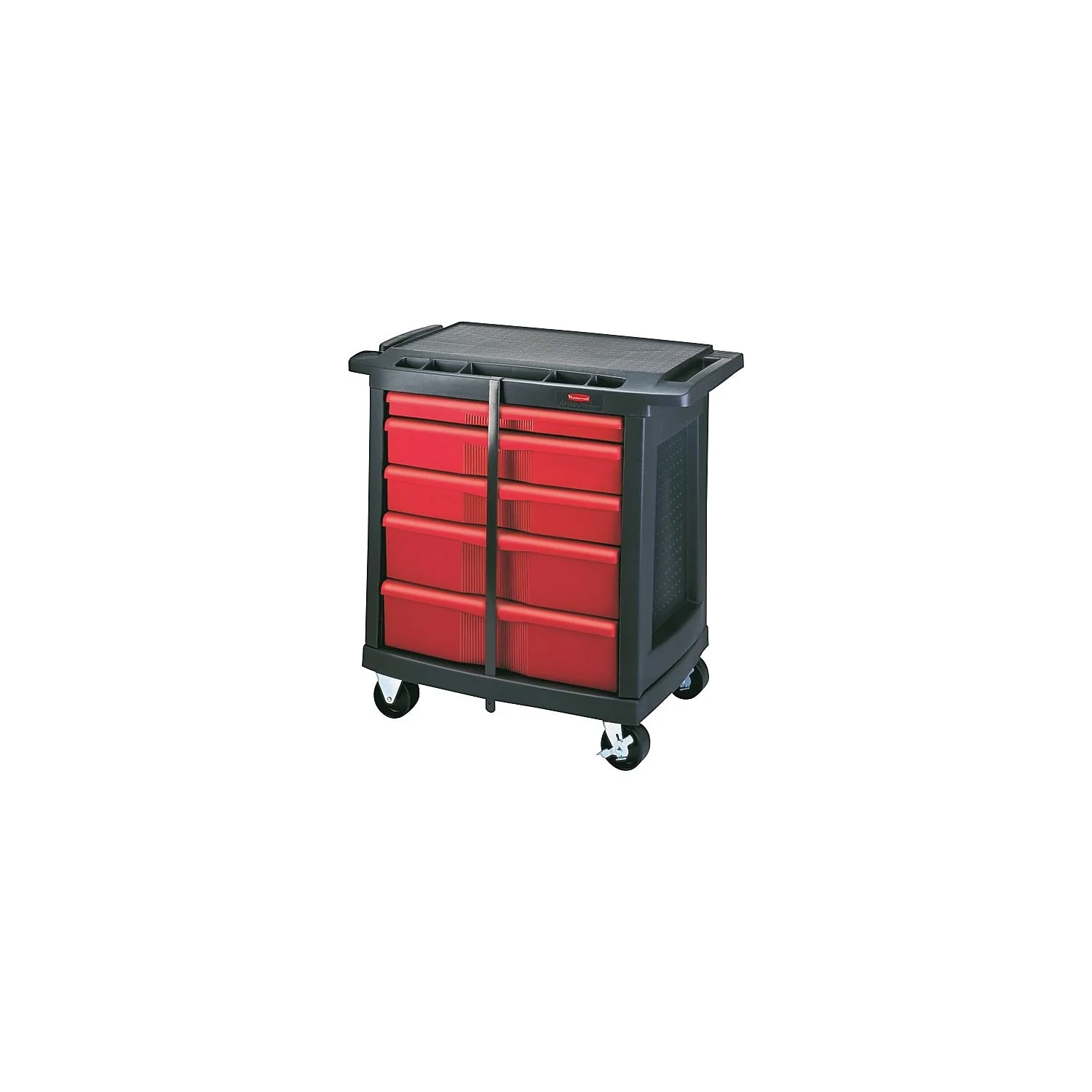 Rubbermaid® 773488 Five-Drawer Mobile Work Center, Black/Red (RCP773488)