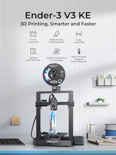 Creality Ender-3 V3 KE 3D Printer, 500 mm/s High-Speed Printing with Auto-Leveling, Sprite Direct Extruder Supports 300℃ Printing, Ultra-Smooth and Stable, 220×220×250 mm Print Volume