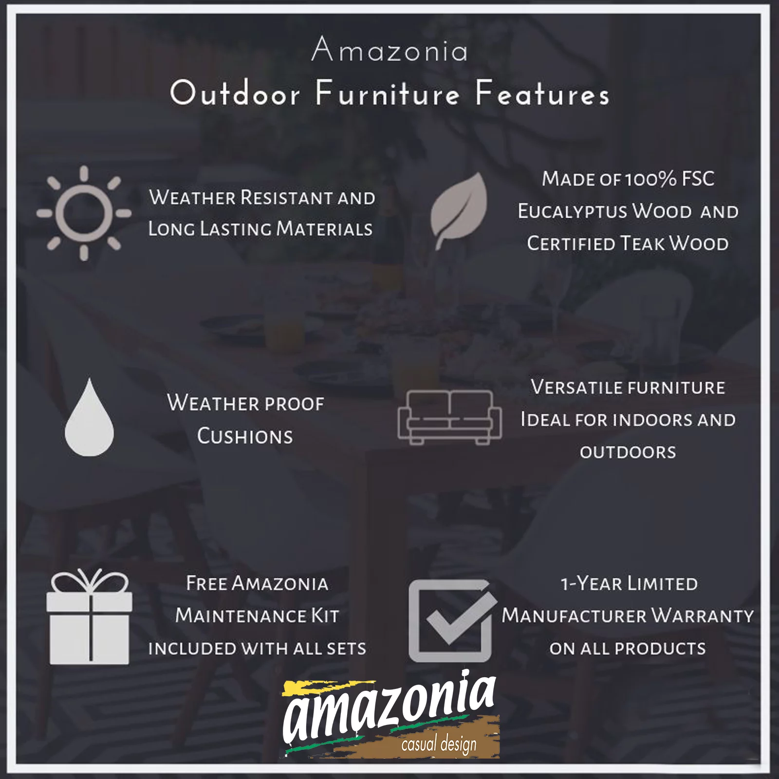 Amazonia Pierre Teak Finish & Aluminum Patio Stacking Sofa Chairs, Set of 2, Black