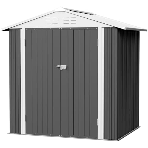 Flamaker Storage Shed Waterproof Metal Garden Shed with Lockable Door Utility Tool Shed Outdoor Storage for Backyard, Patio and Lawn (5 x 3 FT)