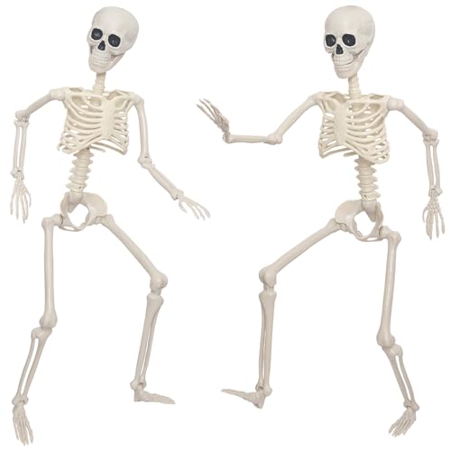 2Pack 3Ft/90cm Halloween Life Size Skeletons Full Size Plastic Human Skeleton with Movable Joint for Outdoor Indoor Halloween Decoration (Grey, 3ft)