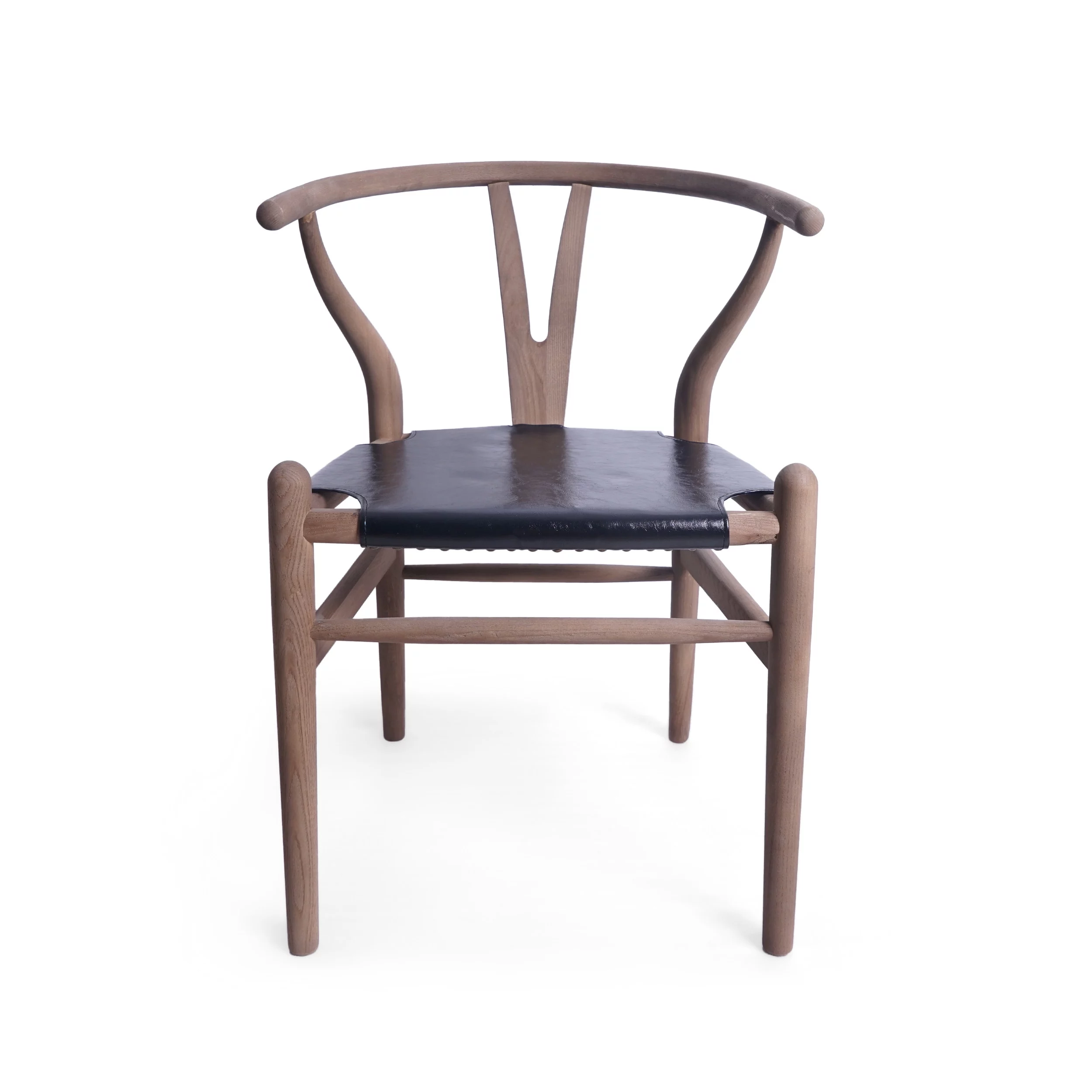 GDF Studio Quince Rustic Faux Leather and Elm Wood Wishbone Chair, Black and Antique