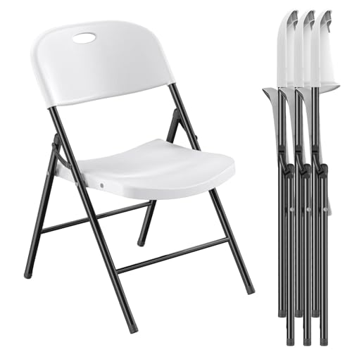 Nazhura 350 Weight Limit Heavy Duty Plastic Folding Chair with Reinfoced Steel Frame for Indoor and Outdoor, Wedding, Party, Restaurant, Meeting Room, Patio and Garden (White, 4 Pack)