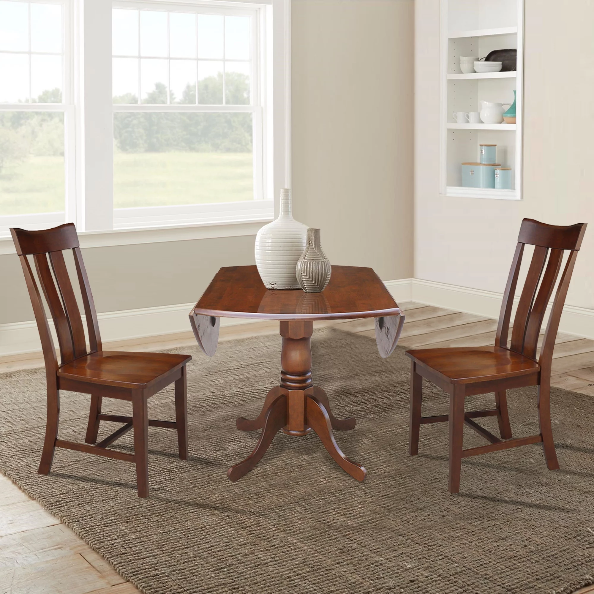 International Concepts Solid Wood 3-Piece Dining Set with 42 in. Dual Drop Leaf Table and 2 Splat Back Dining Chairs in Espresso