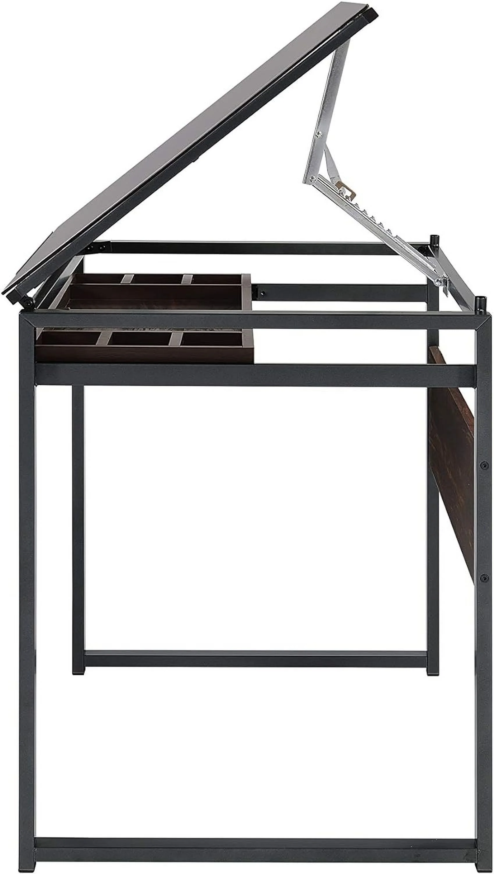 KBANZIBIU Pantano Glass Top Dark Gunmetal and Chestnut Drafting Desk 805571