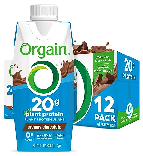 Orgain Organic Vegan Protein Shake, Creamy Chocolate - 20g Plant Based Protein, Ready to Drink, Fruits & Vegetables, Gluten Free, Kosher, No Soy or Dairy Ingredients, 11 Fl Oz (Pack of 12)
