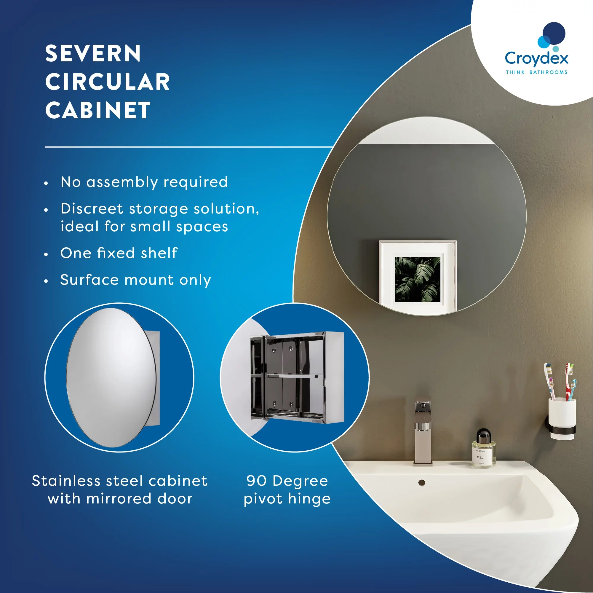 Croydex Severn Circular Stainless Steel Bathroom Medicine Cabinet in Chrome (20 x 20in)