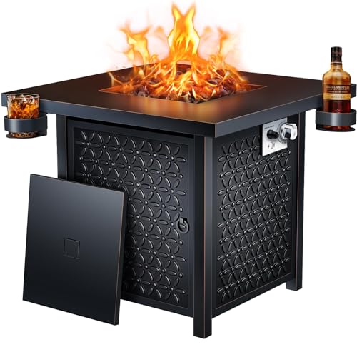 Ciays 28 Inch Propane Fire Pit CSA-Listed Outdoor Fire Pit Table, 50,000 BTU Steel Gas Fire Pits with Lid and Lava Rock, Add Warmth and Ambience to Parties On Patio Deck Garden,Black,CIFPT3-N1