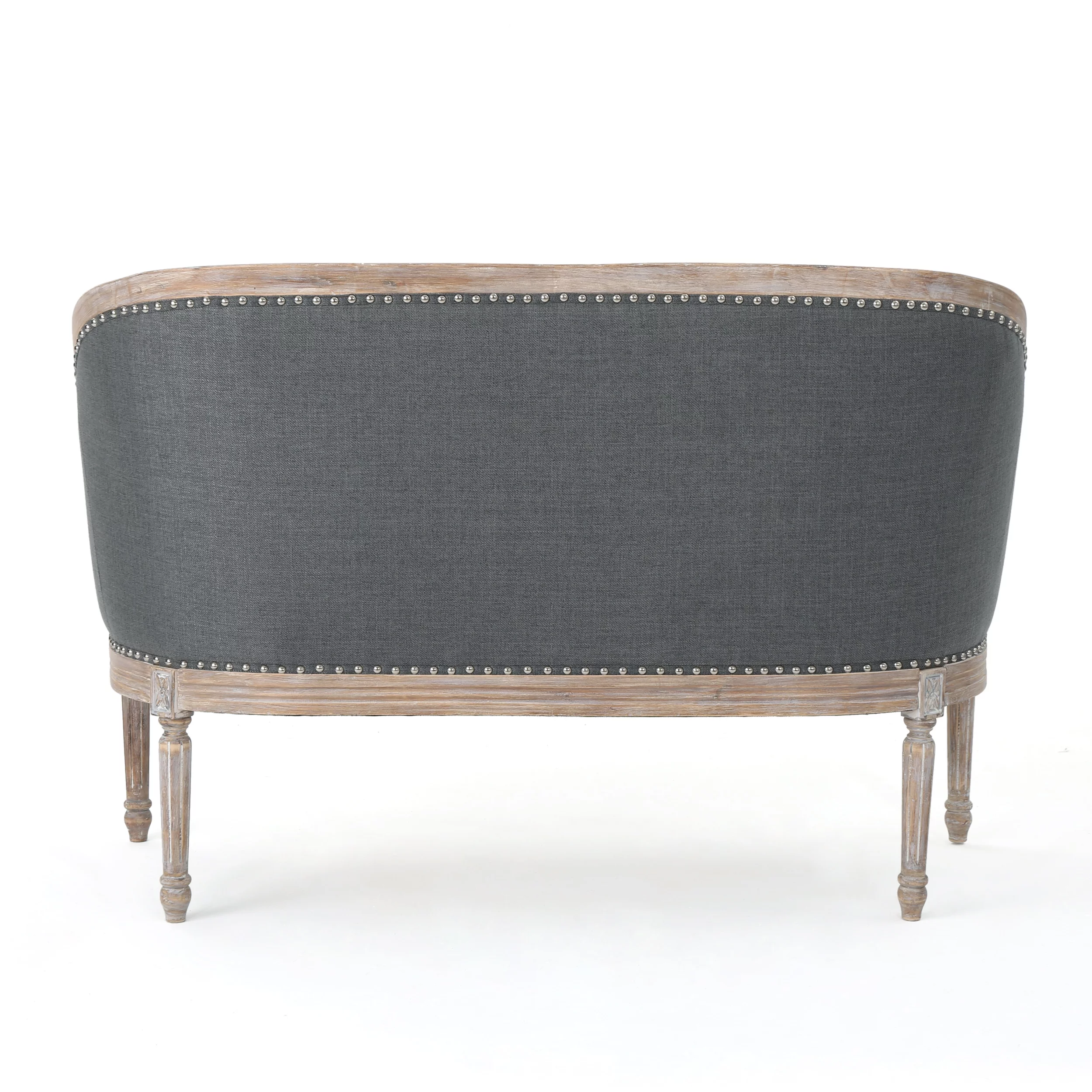 Noble House Sarahbella Fabric Loveseat with Nailhead, Dark Gray