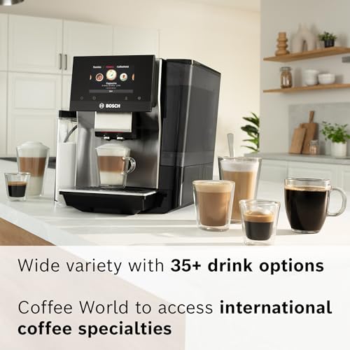 Bosch 800 Series Fully Automatic Espresso Machine – 36 Drinks with Coffee World, Cold Brew, Double Cup, Integrated Milk Container, Smart Features, in Silver TQU60307
