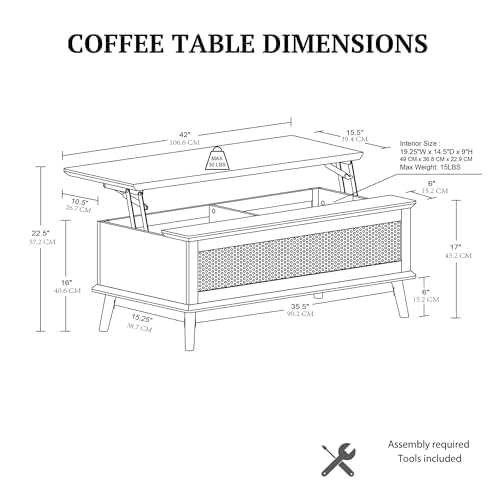 INK+IVY Teagan Lift-Top Rattan Coffee Table