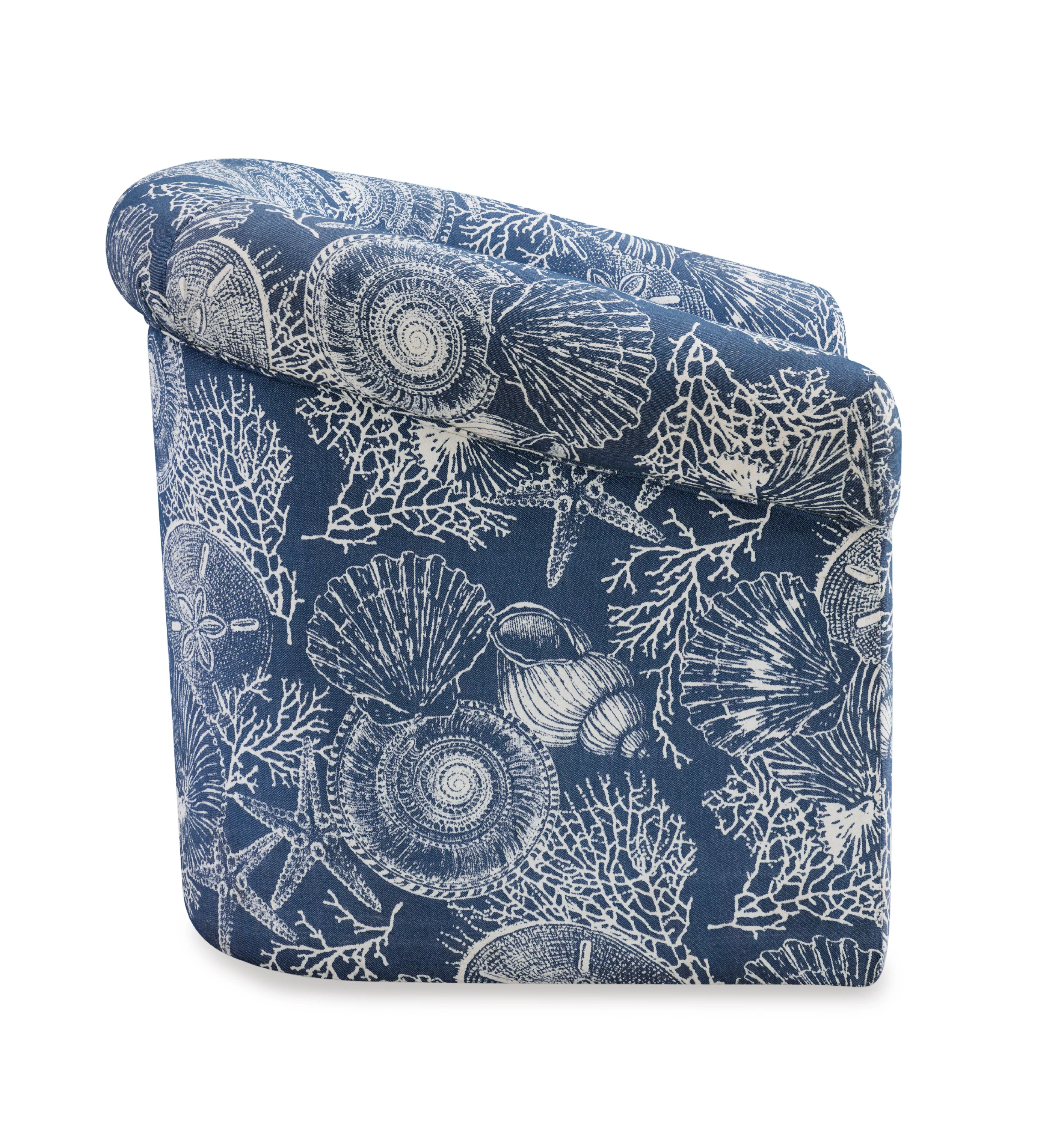 Grandee Club Chair with Swivel, Ocean Blue and White Coastal Pattern