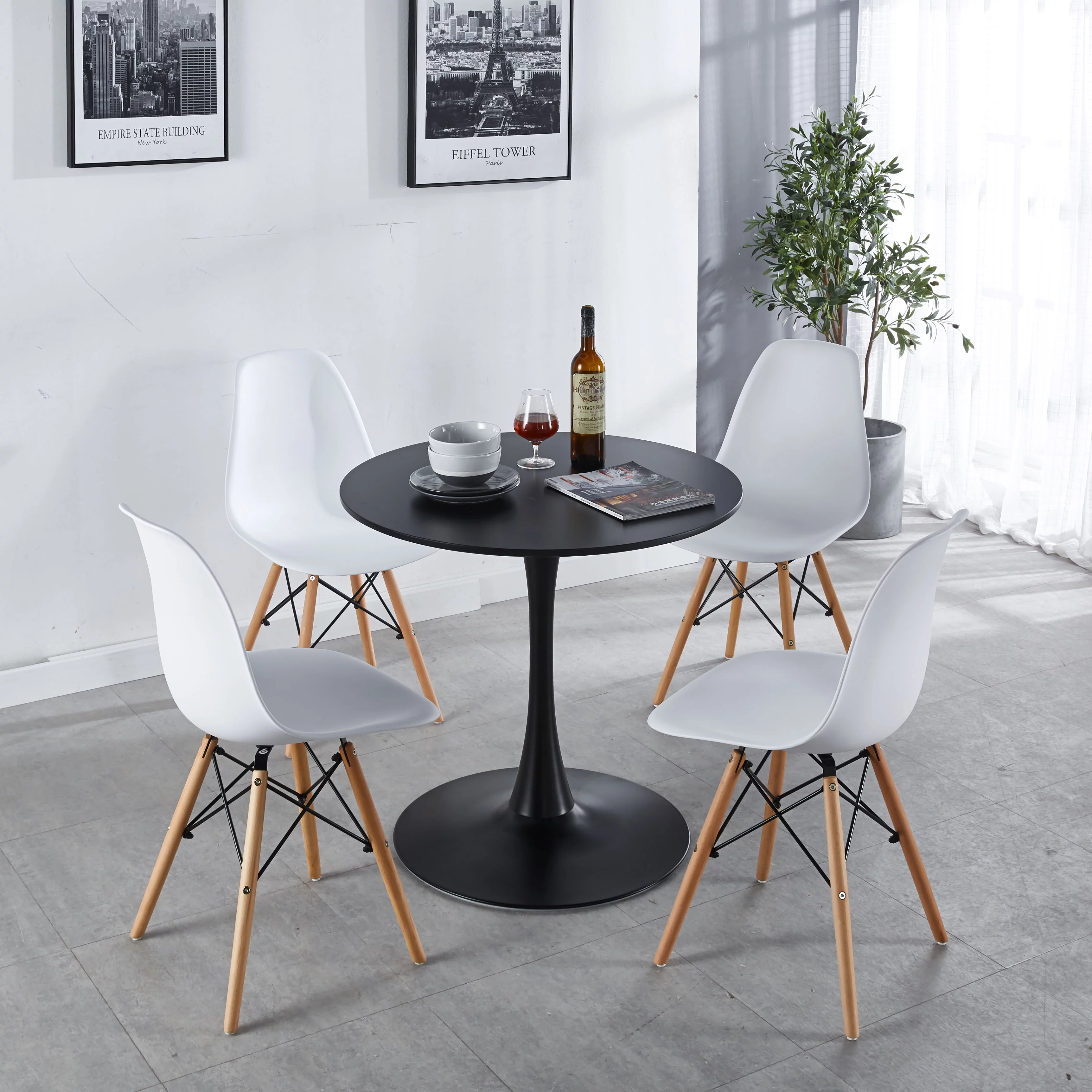 Dcenta Dining Table ,Wood Dining Table Kitchen Table,round,black