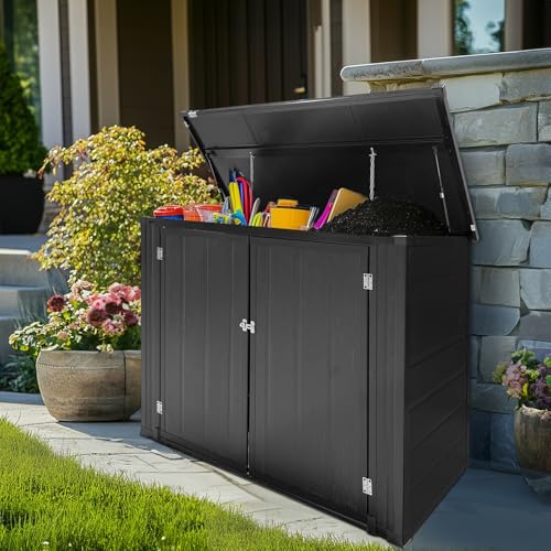 VINGLI Outdoor Storage Shed, Resin Storage Cabinet with Lockable Design, Weatherproof Tool Shed with HDPE Material, Resin Deck Box for Garden Tools, Pool Equipment, Garbage Cans, White (59 Cu.ft)