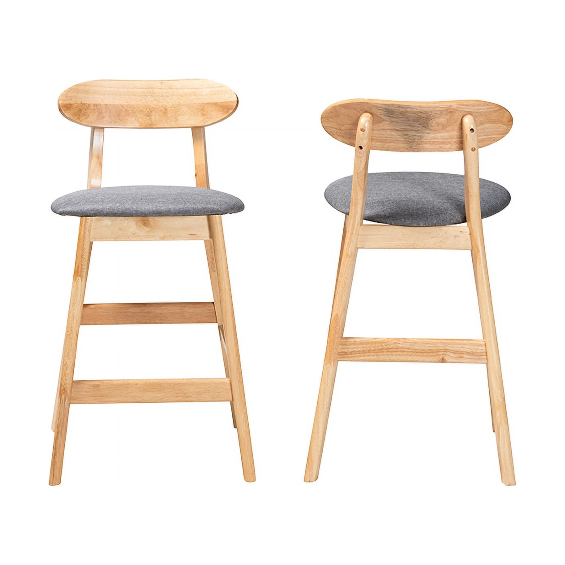 Baxton Studio Ulyana Mid-Century Modern Grey Fabric and Natural Brown Finished Wood 2-Piece Counter Stool Set