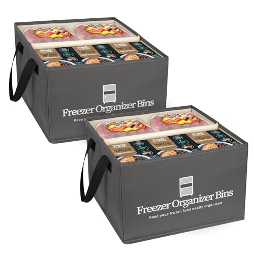 Freezer Organizer Bins, 2 Pack Collapsible Deep Freezer Organizer Bins for 15