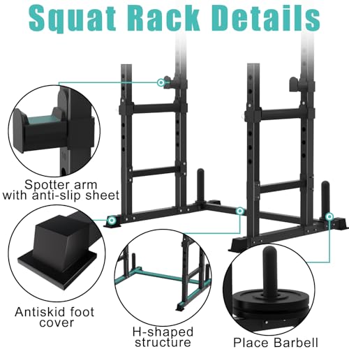 VivZen Adjustable Squat Rack & Bench Press Stand – Multi-Functional Home Gym Power Rack for Barbell, Dumbbell, and Push-Up Workouts–Heavy-Duty Steel Construction (34