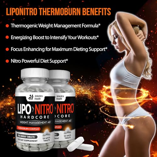 LipoNitro® Thermo-Burn Diet Pills with Nitro Energy Dietary Supplement Manufactured in USA - 120 White Tablets
