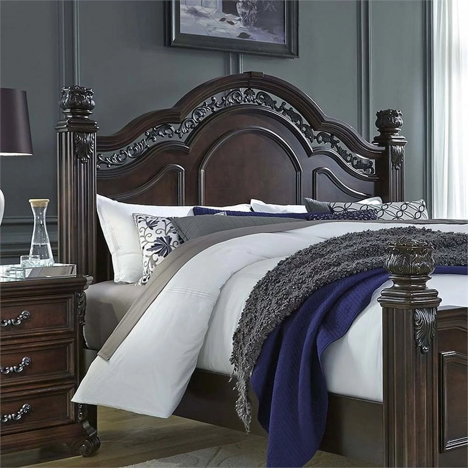 Messina Estates Espresso Dark Brown Wood Queen Poster Headboard
