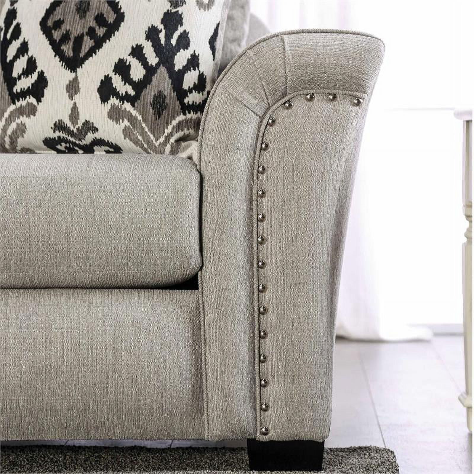 Furniture of America Jaqui Fabric Nailhead Sofa in Light Taupe Brown