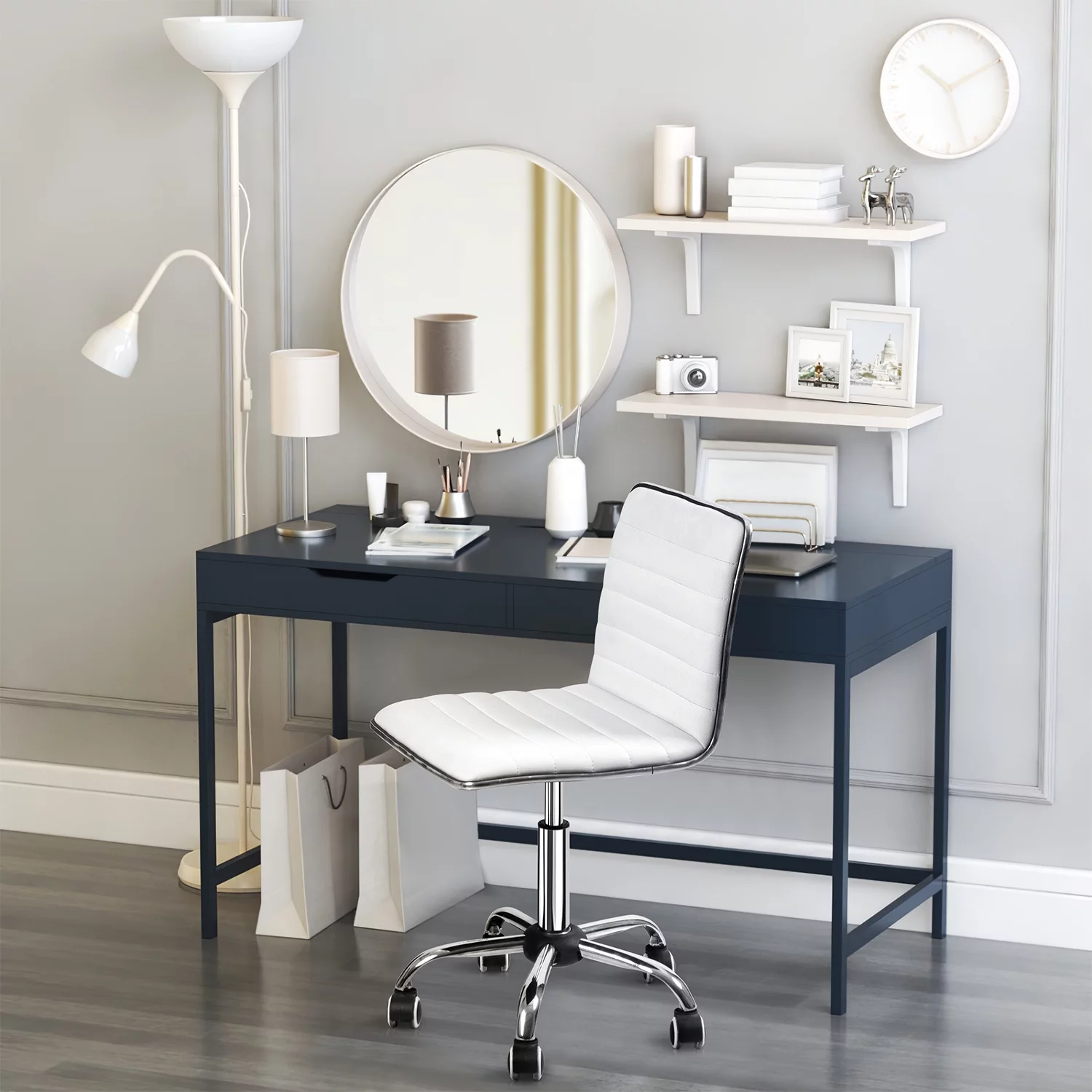 Furmax Mid Back Faux Leather Office Desk Computer Task Chair, with Armless, White